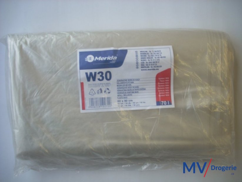 Sáčky na odpadky LDPE 30 mi, 60x90cm 70 l, čiré 50 ks/balení