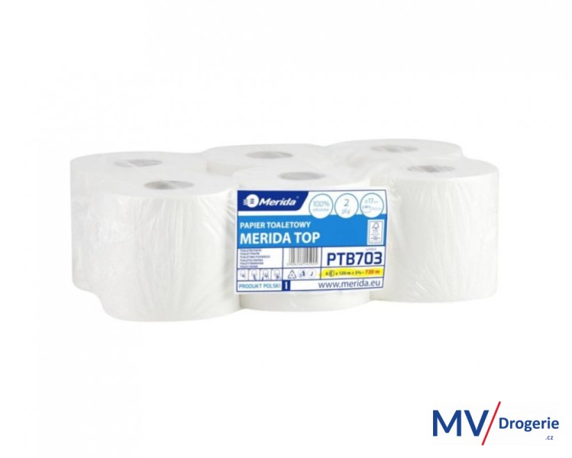 Toaletný papier dvojvrstvový MERIDA TOP FLEXI biely, dĺžka 120 m, 6 ks