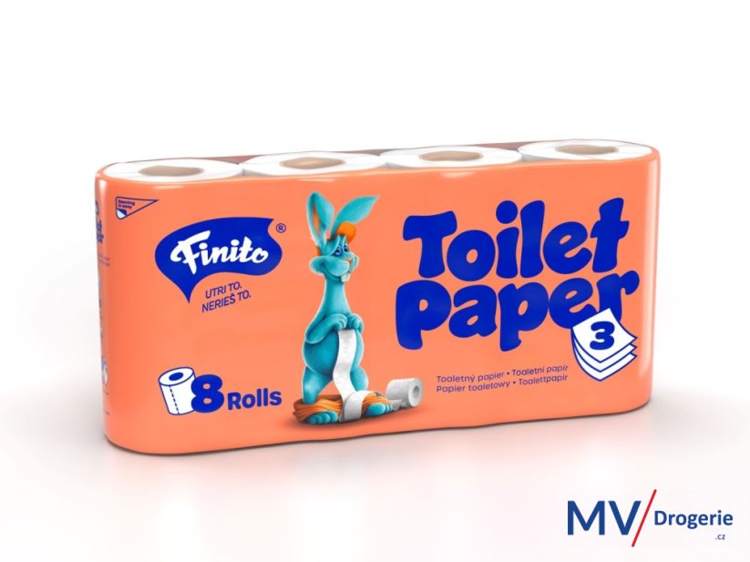 Toaletní papír FINITO, 3 vrstvy, celuloza, 1 x 8 rolí