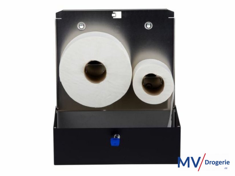Zásobník na toaletný papier 20 cm s držiakom na zvyšok role MERIDA STELLA DUO nerez čierna