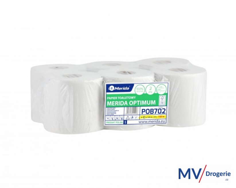 Toaletný papier dvojvrstvový, MERIDA OPTIMUM FLEXI, biely 17 cm, dĺžka 120 m, 6 roliek/balenie