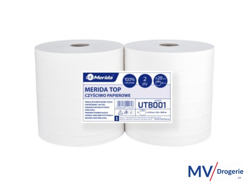 Čistivo super bílé z celulózy dvouvrstvé, TOP 28 cm, 410 m, 2 role
