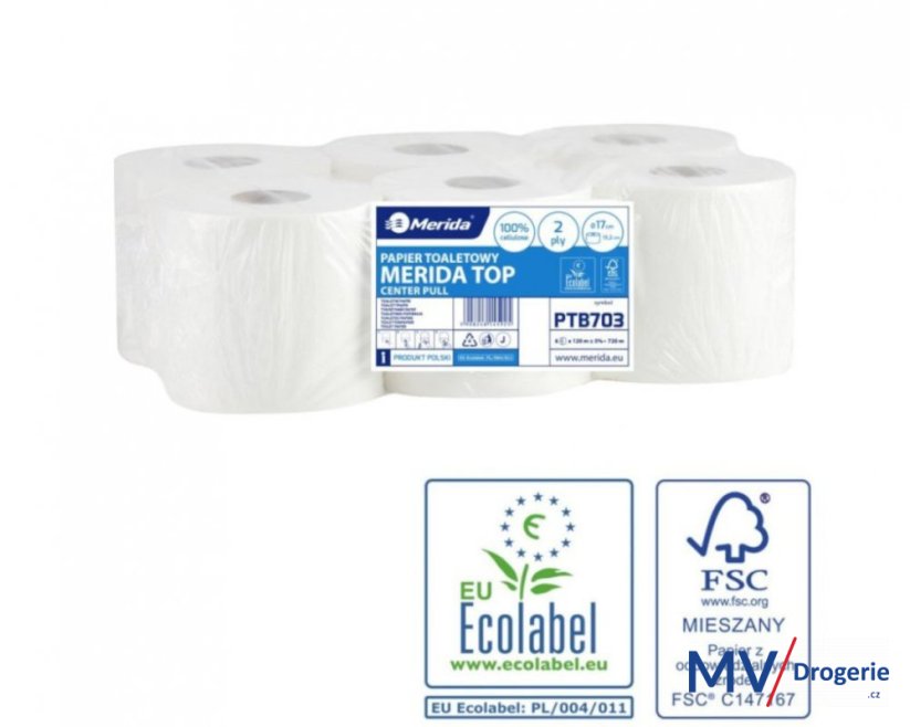 Toaletný papier dvojvrstvový MERIDA TOP FLEXI biely, dĺžka 120 m, 6 ks