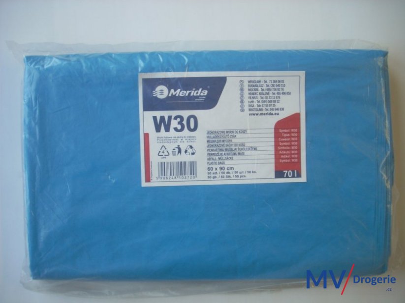 Sáčky na odpadky LDPE 30 mi, 60x90cm, 70 l, modré, 50 ks/balení